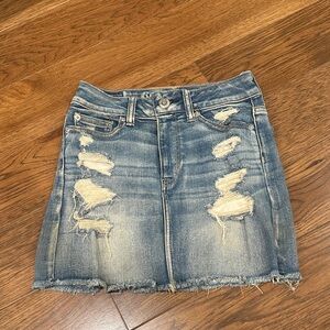 American Eagle next level stretch Distressed Blue Denim Mini Skirt 0